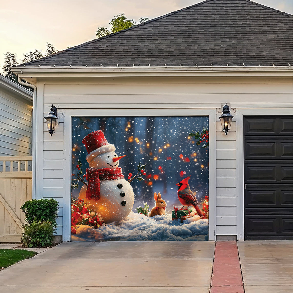 Shineful Garage Door Banner Decoration Cheerful Forest Snowman