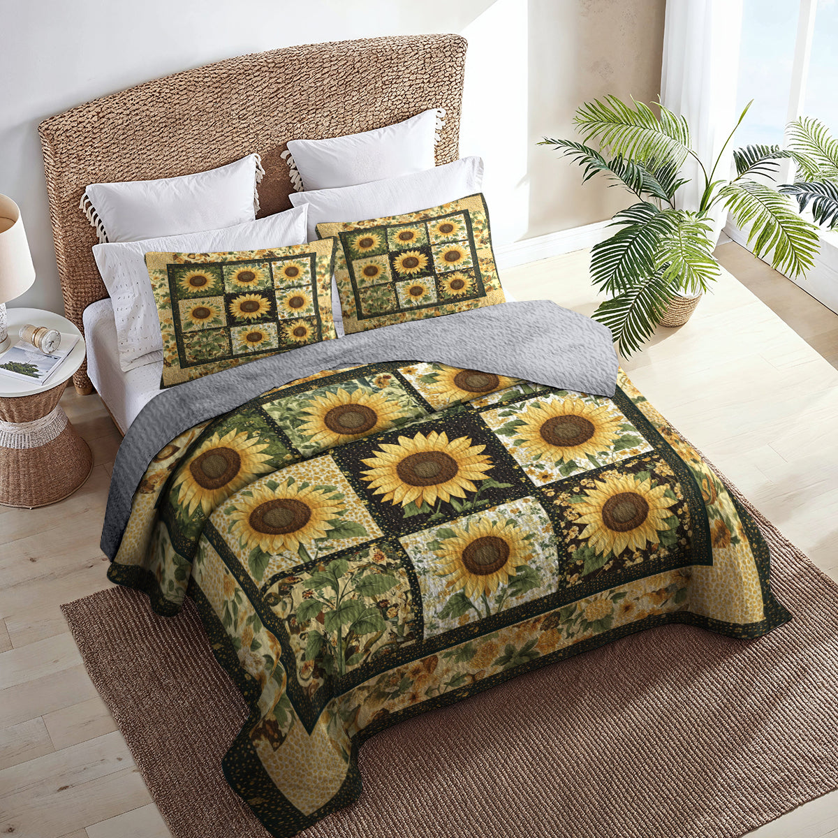 Shineful All Season Quilt 3-Piece Set Sunflower Patch