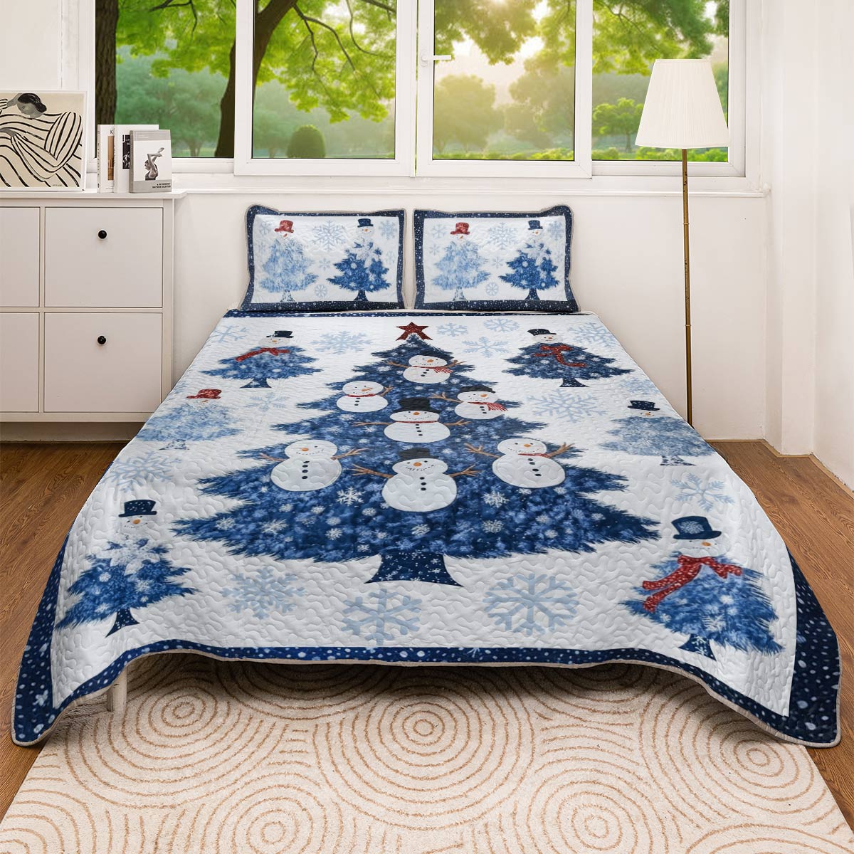 Shineful All Season Quilt 3-Piece Set Happy Snowman Christmas