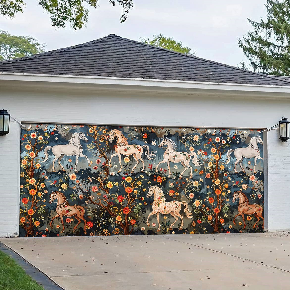 Shineful Garage Door Banner Decoration Mystery Horses
