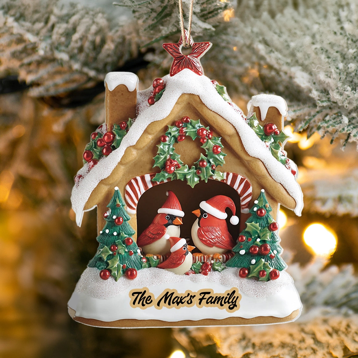 Shineful 2D Acrylic Ornament - Personalized Cardinal Christmas Cottage