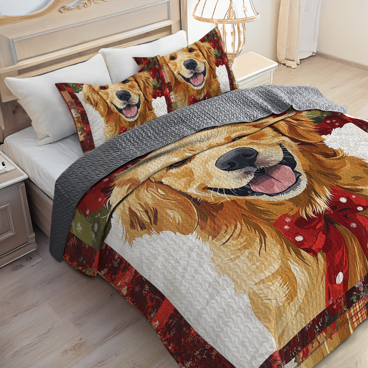 Shineful All Season Quilt 3-Piece Set - Golden Christmas Cheer