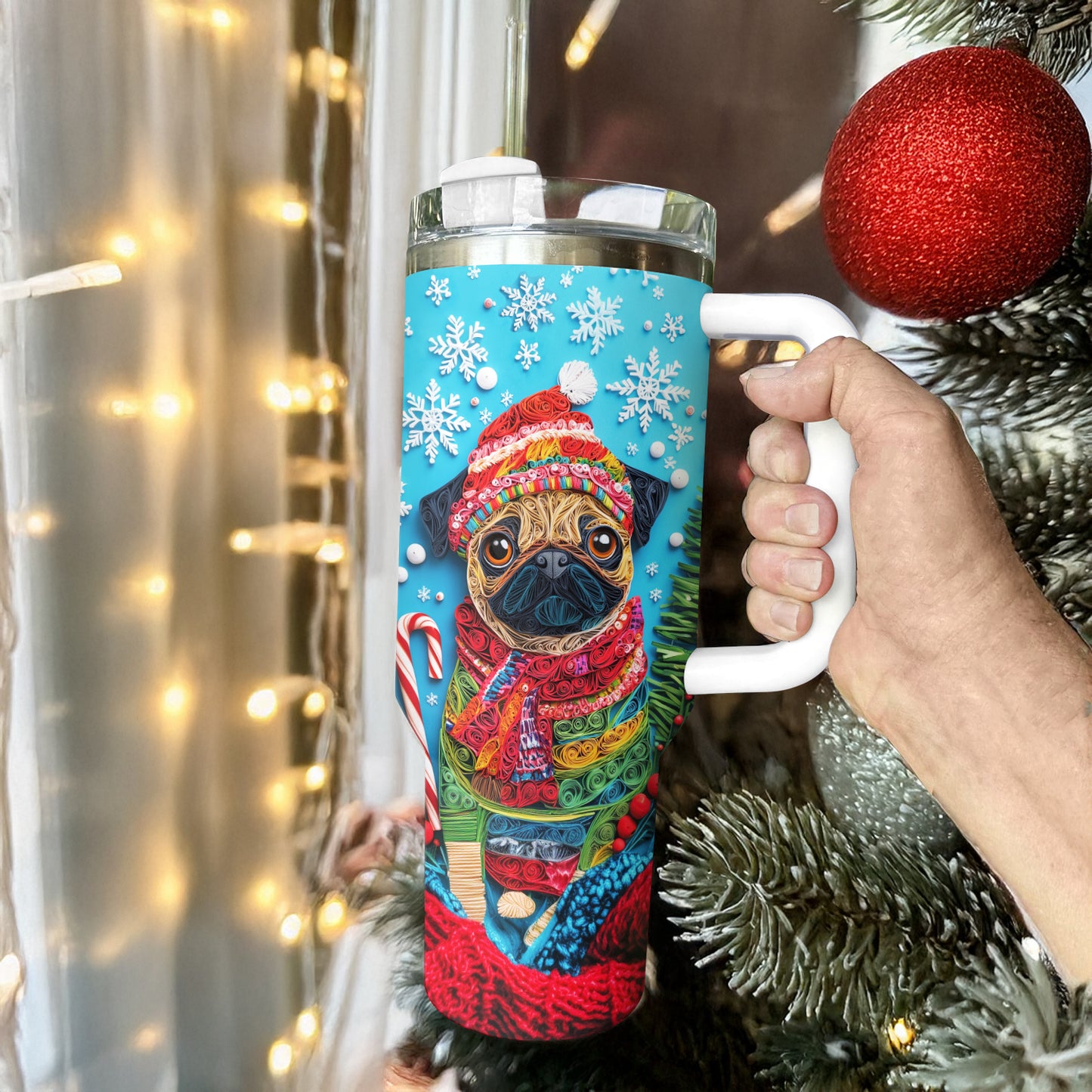 Shineful Glossy Tumbler Cheerful Christmas Puggy