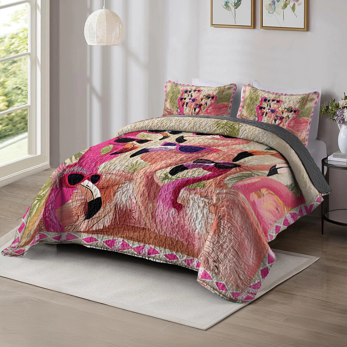 Shineful All Season Quilt 3-Piece Set - Flamingo Fashionistas