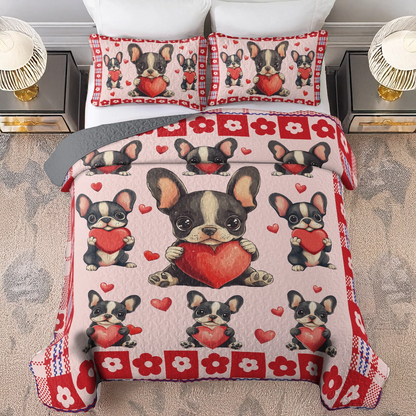 Shineful All Season Quilt 3-Piece Set - Puppy Love French Bulldog