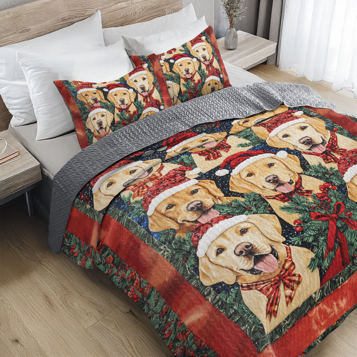 Shineful All Season Quilt 3-Piece Set Christmas Golden Dreams