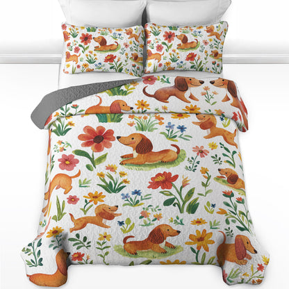 Shineful All Season Quilt 3-Piece Set Dachshund Flower Garden