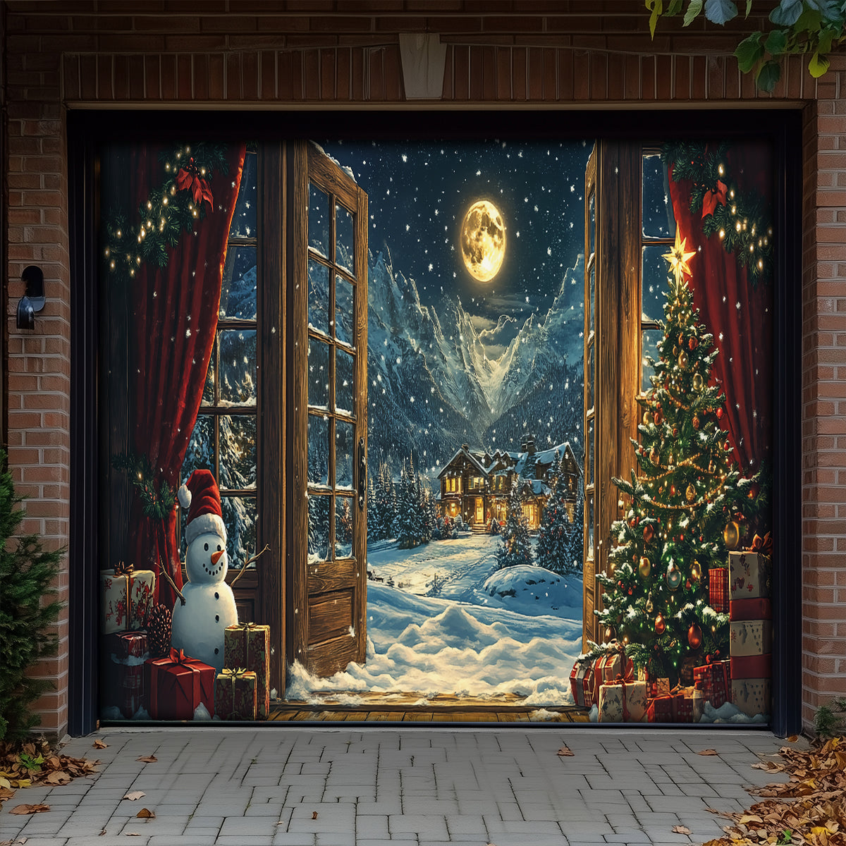 Shineful Garage Door Banner Decoration Festive Christmas Night View