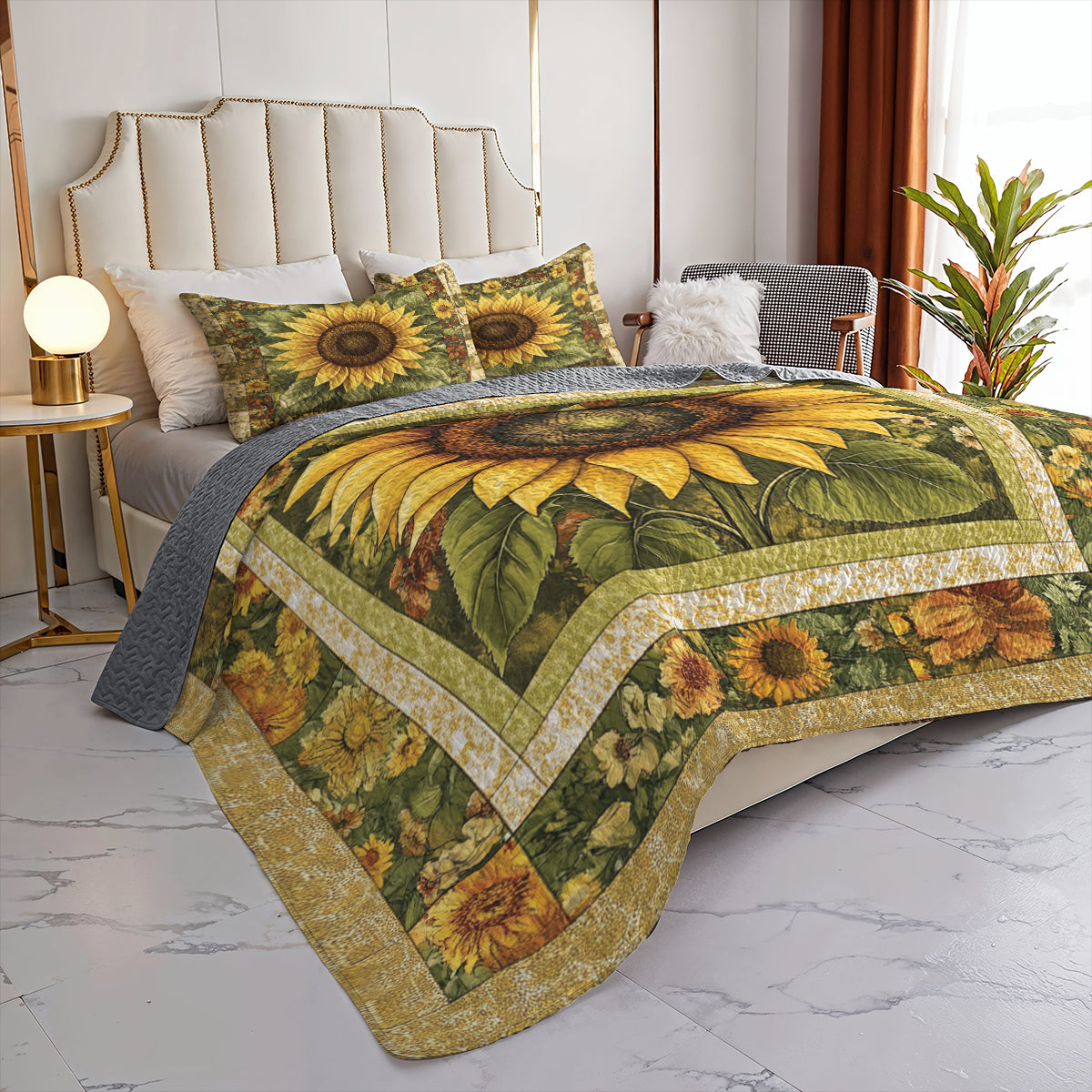 Shineful All Season Quilt 3-Piece Set Golden Sunflower Bloom