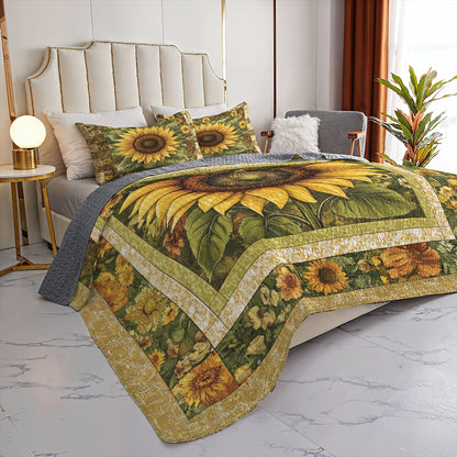 Shineful All Season Quilt 3-Piece Set Golden Sunflower Bloom