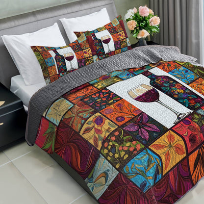 Shineful All Season Quilt 3-Piece Set Vintage Wine Glass Lovely