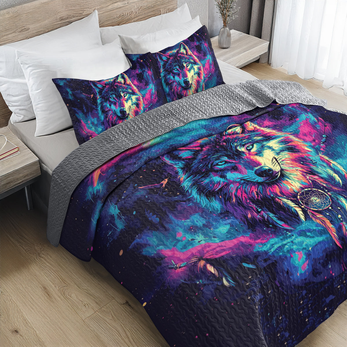 Shineful All Season Quilt 3-Piece Set Mystic Wolf