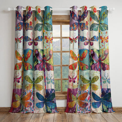 Shineful Quilted Curtain Dragonfly Patchwork