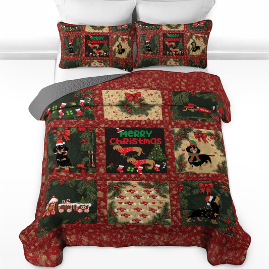 Shineful All Season Quilt 3-Piece Set - Yuletide Dachshund
