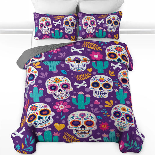 Shineful All Season Quilt 3-Piece Set - Vibrant Skull Fiesta