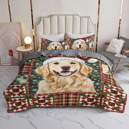 Shineful All Season Quilt 3-Piece Set Golden Retriever Christmas