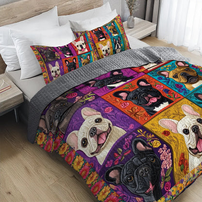 Shineful All Season Quilt 3-Piece Set - French Bulldog Garden Party