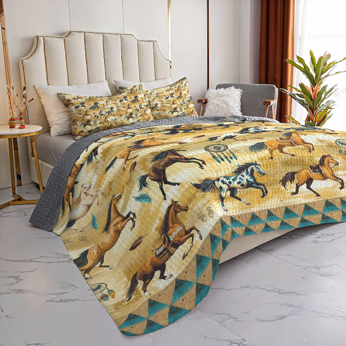 Shineful All Season Quilt 3-Piece Set Wild Mustang Spirits
