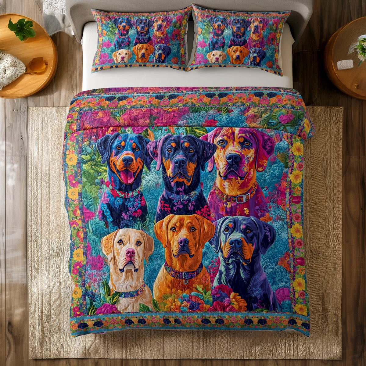 Shineful All Season Quilt 3-Piece Set - Rottweiler's Vibrant Companions