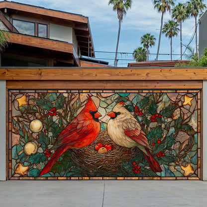 Shineful Garage Door Banner Decoration Winter Cardinal Glass