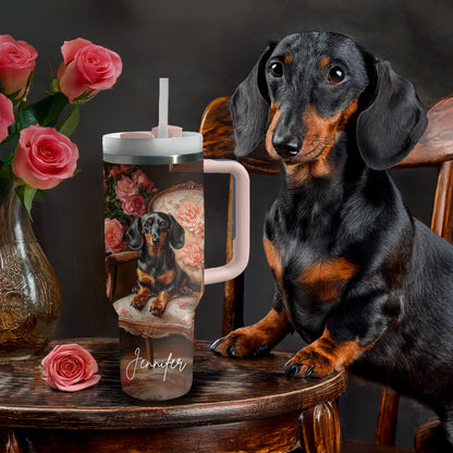 Shineful Tumbler Personalized Elegance Roses Dachshund