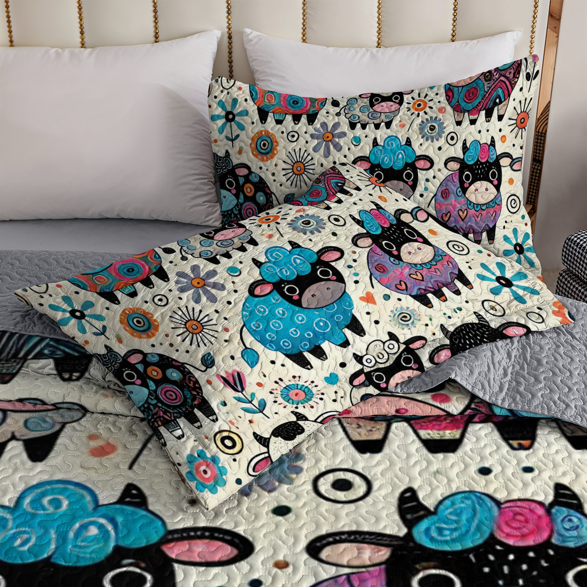 Shineful All Season Quilt 3-Piece Set - Whimsy Cows in Colorful Fields