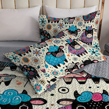 Shineful All Season Quilt 3-Piece Set - Whimsy Cows in Colorful Fields