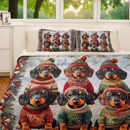 Shineful All Season Quilt 3-Piece Set Xmas Dachshund