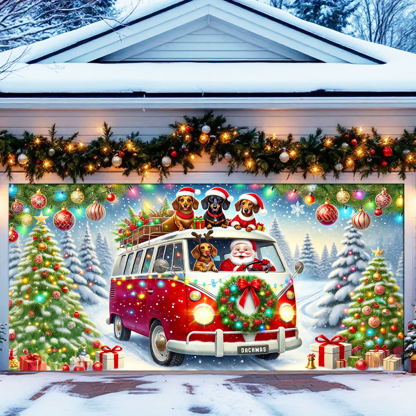 Shineful Garage Door Banner Decoration Playful Dachshund Travel
