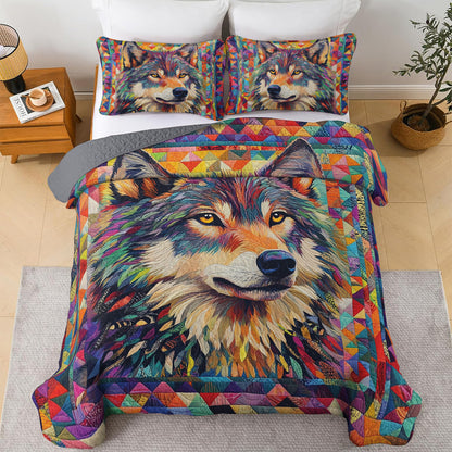 Shineful All Season Quilt 3-Piece Set Colorful Wolf