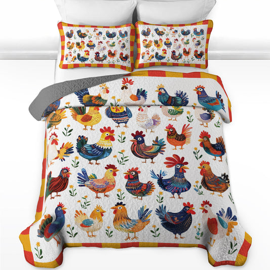 Shineful All Season Quilt 3-Piece Set Colorful Rooster