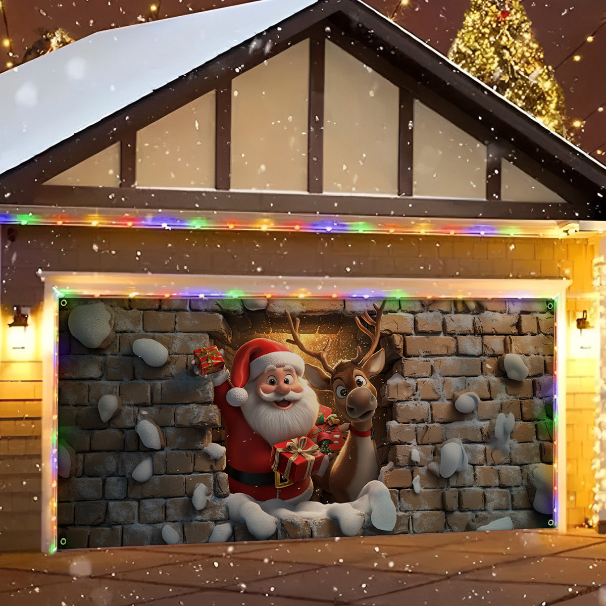 Shineful Garage Door Banner Decoration - 3D Santa & Reindeer