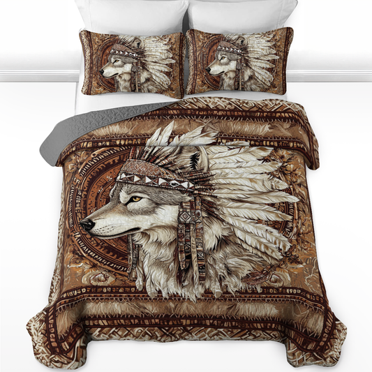 Shineful All Season Quilt 3-Piece Set - Native Wolf