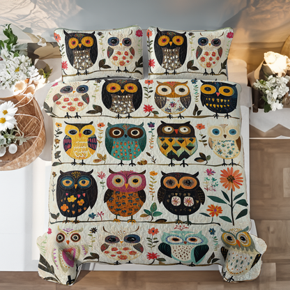 Shineful All Season Quilt 3-Piece Set Owl Peace Love