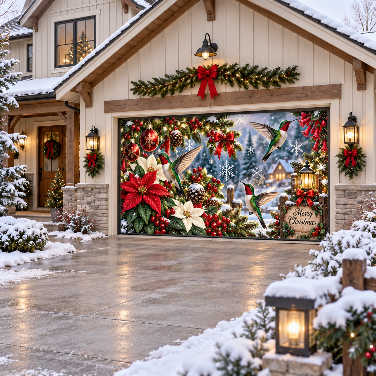 Shineful Christmas Hummingbird Garden Garage Door Banner Decoration