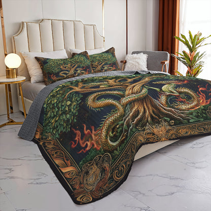 Shineful All Season Quilt 3-Piece Set Dragon & Tree Of Life