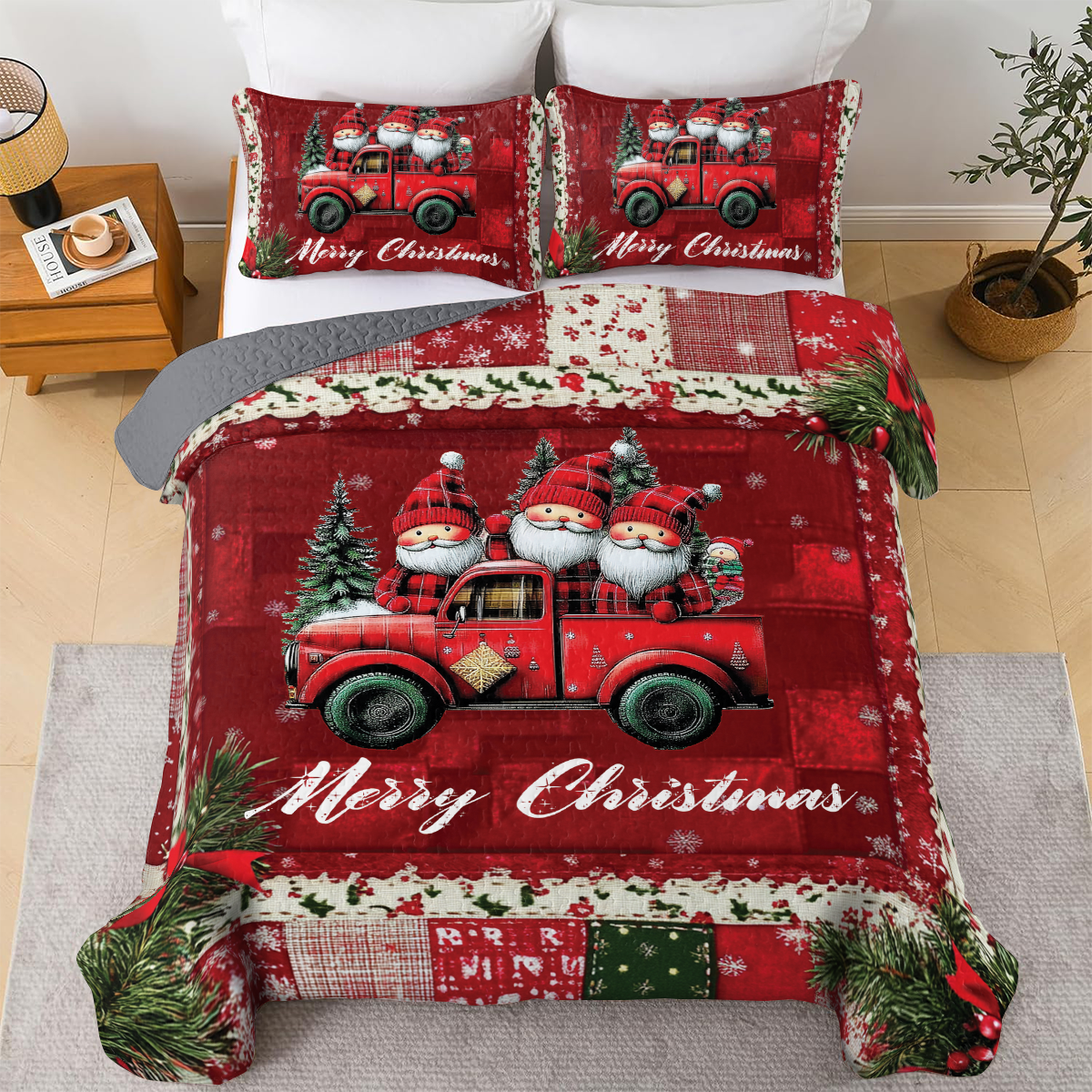 Shineful All Season Quilt 3-Piece Set - Santa's Joyride