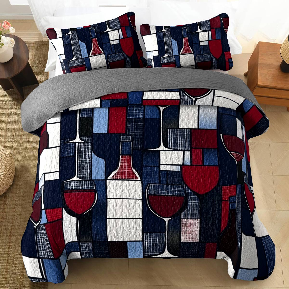 Shineful All Season Quilt 3-Piece Set Dreamy Wine Lovely