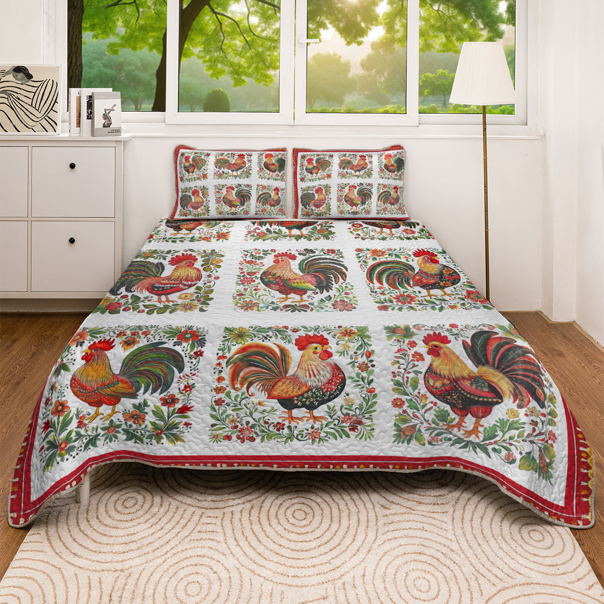 Shineful All Season Quilt 3-Piece Set Folk Art Rooster