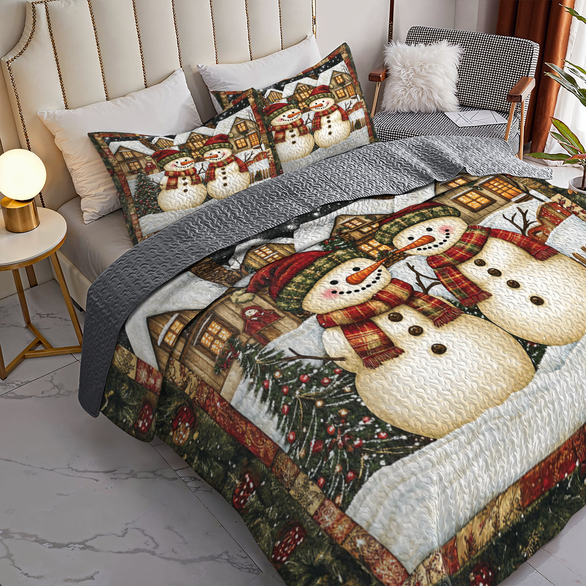 Shineful All Season Quilt 3-Piece Set Cozy Snowman Winter