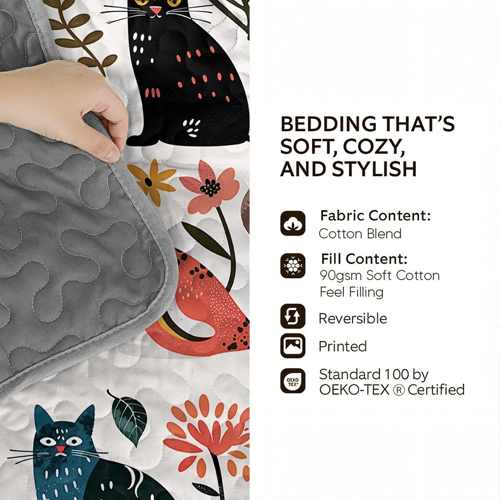 Shineful All Season Quilt 3-Piece Set Botanical Cat Bliss