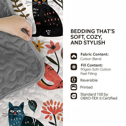 Shineful All Season Quilt 3-Piece Set Botanical Cat Bliss