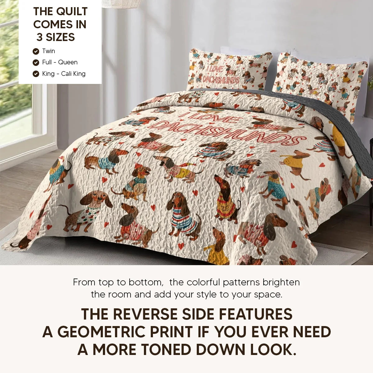 Shineful Quilt 3-Piece Set Dachshund Lovely Delight