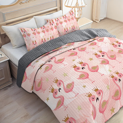 Shineful All Season Quilt 3-Piece Set - Princess Flamingo Dreams