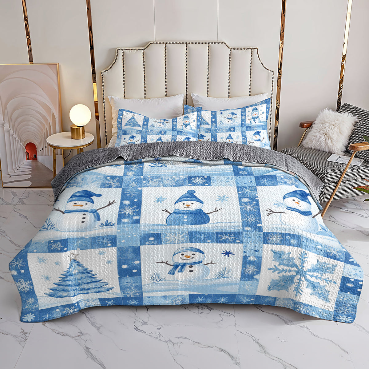 Shineful All Season Quilt 3-Piece Set Frosty Snowman Winter
