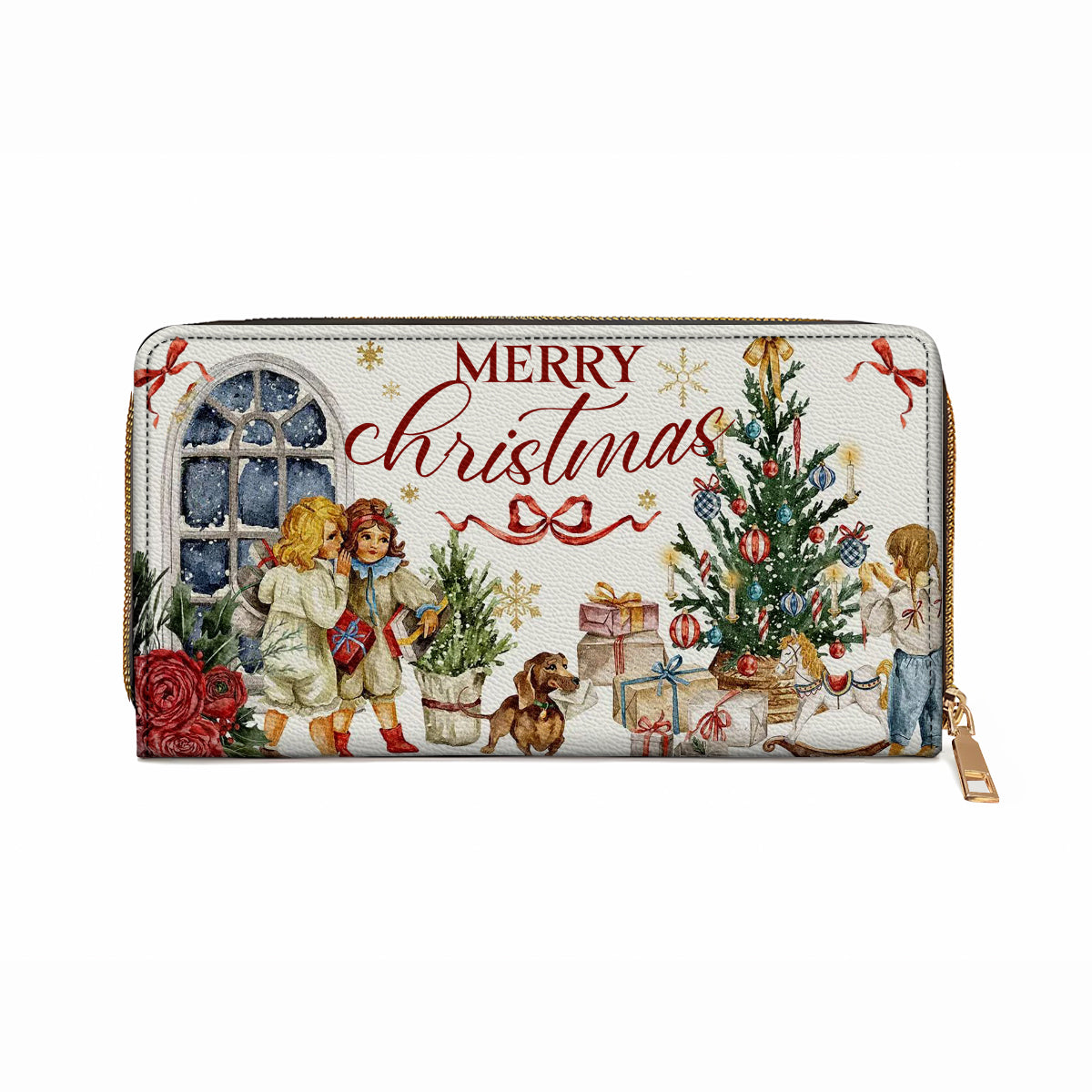 Shineful Leather Clutch Purse With Wristlet Strap Handle Holiday Nostalgia