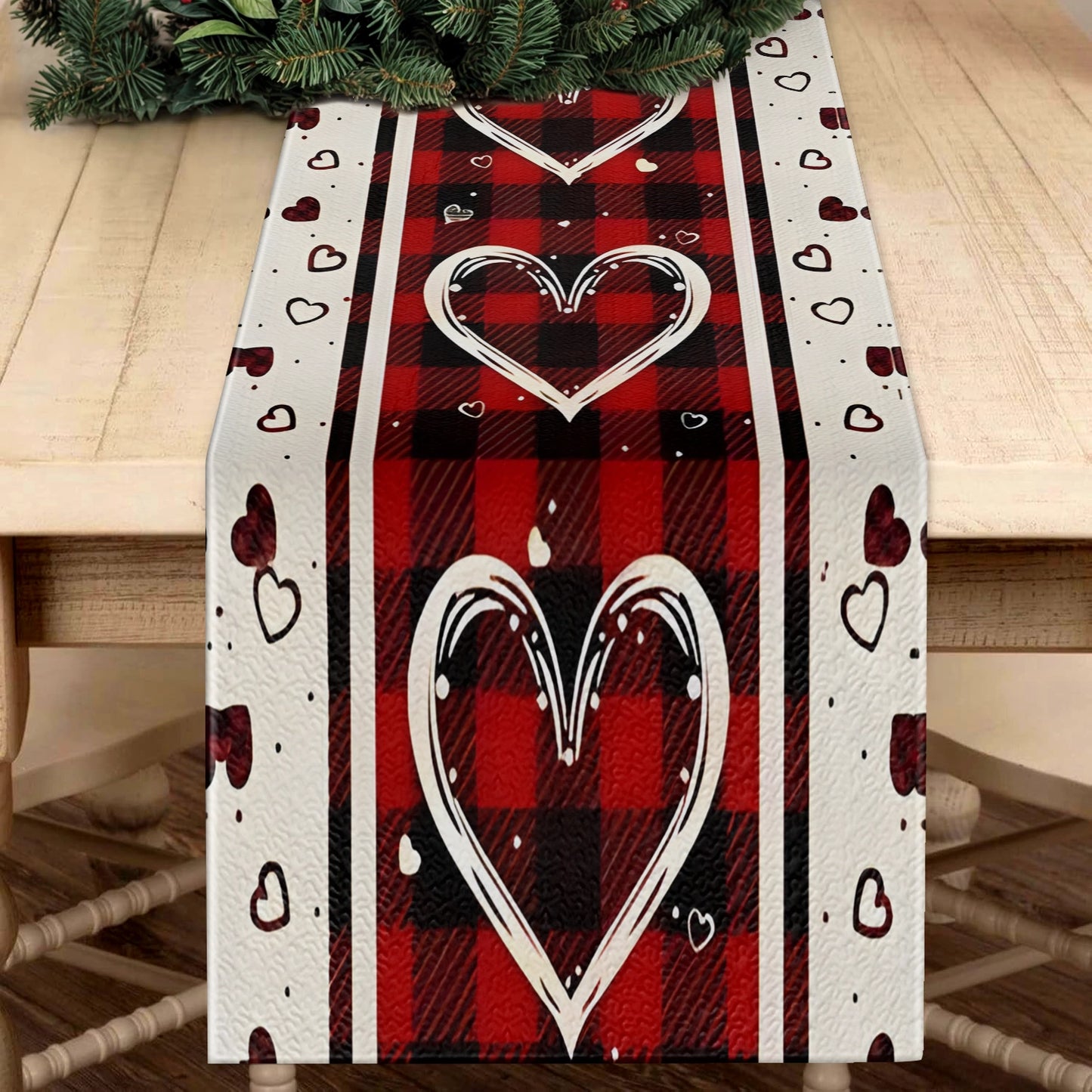 Shineful 2D Flat Print Quilted Table Runner Valentine Loving Hearts