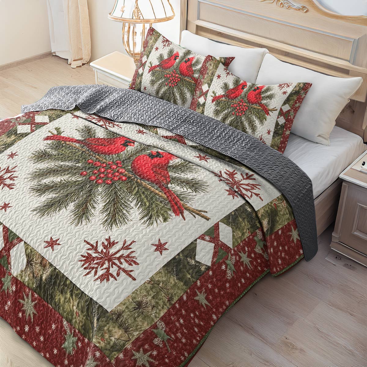 Shineful All Season Quilt 3-Piece Set - Cardinal Winter Warmth