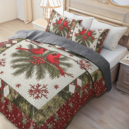 Shineful All Season Quilt 3-Piece Set - Cardinal Winter Warmth