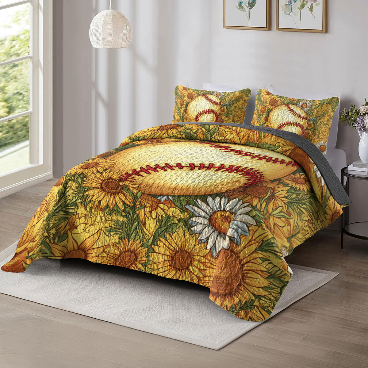Shineful All Season Quilt 3-Piece Set Sunflower Softball